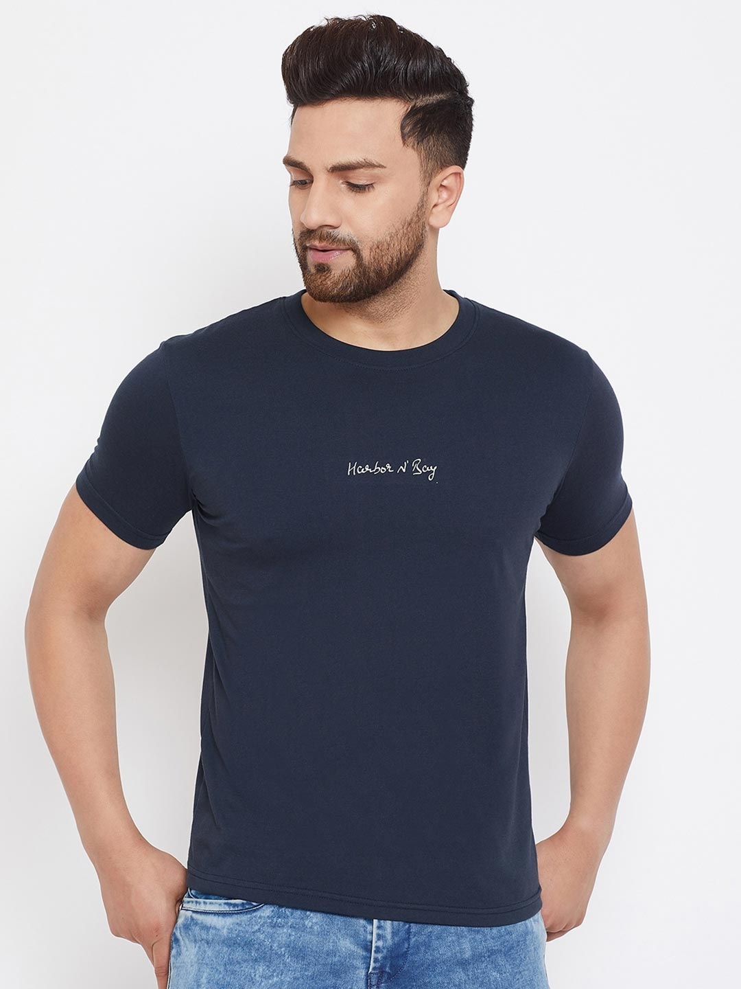 HARBOR N BAY Men Navy Blue Typography T-shirt