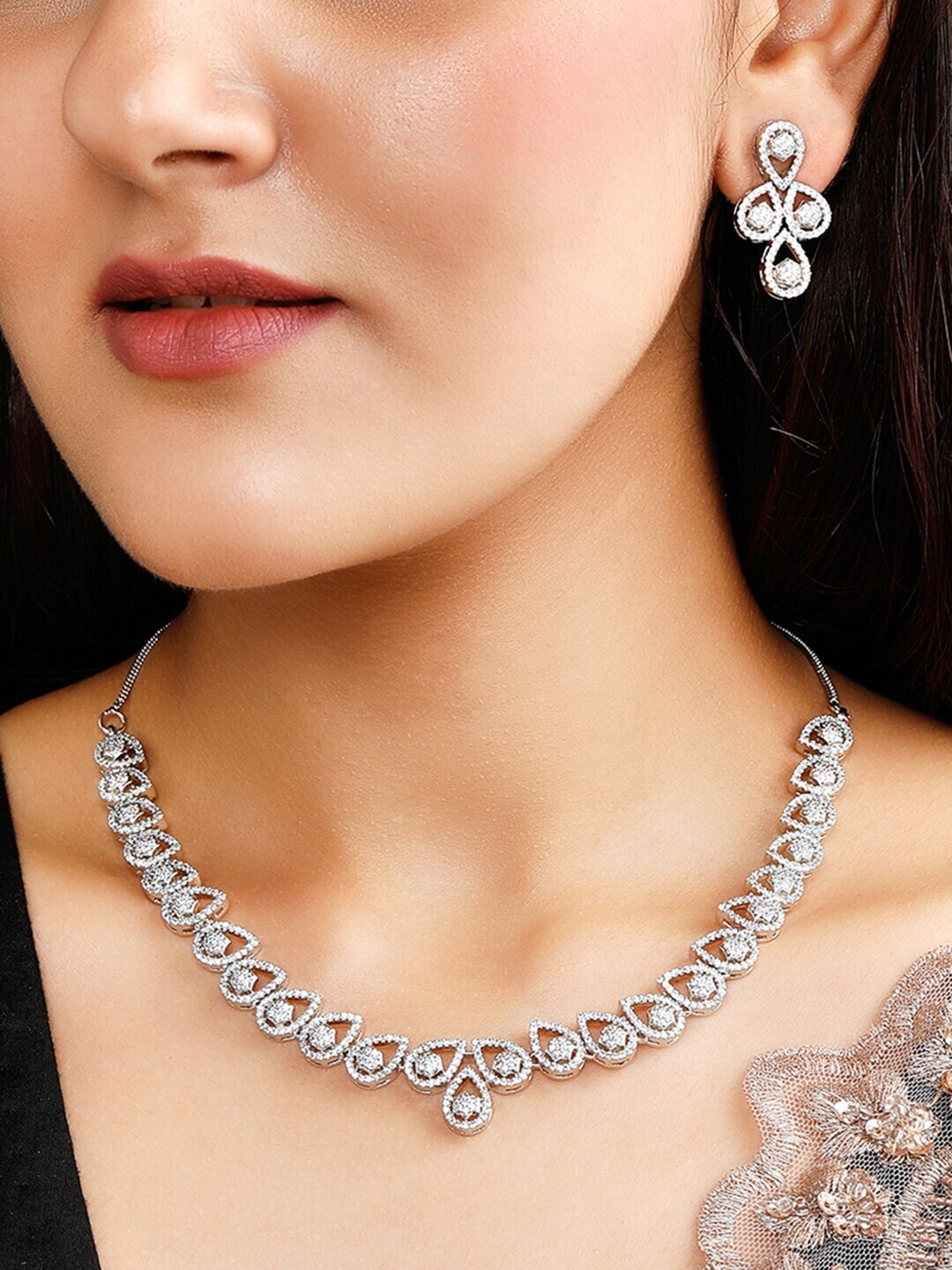 Rubans Silver-Plated Handcrafted AD Studded Jewellery Set