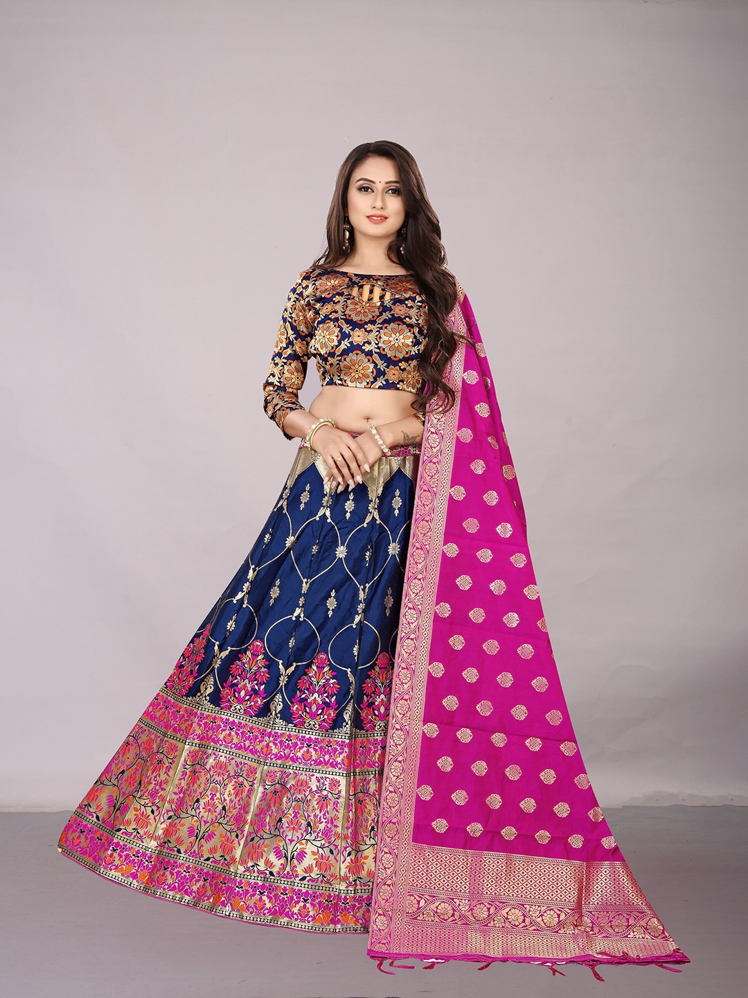 Ekta Textiles Blue & Magenta Unstitched Lehenga & Semi-Stitched Blouse With Dupatta
Ekta Textiles Blue & Magenta Unstitched Lehenga & Semi-Stitched Blouse With Dupatta