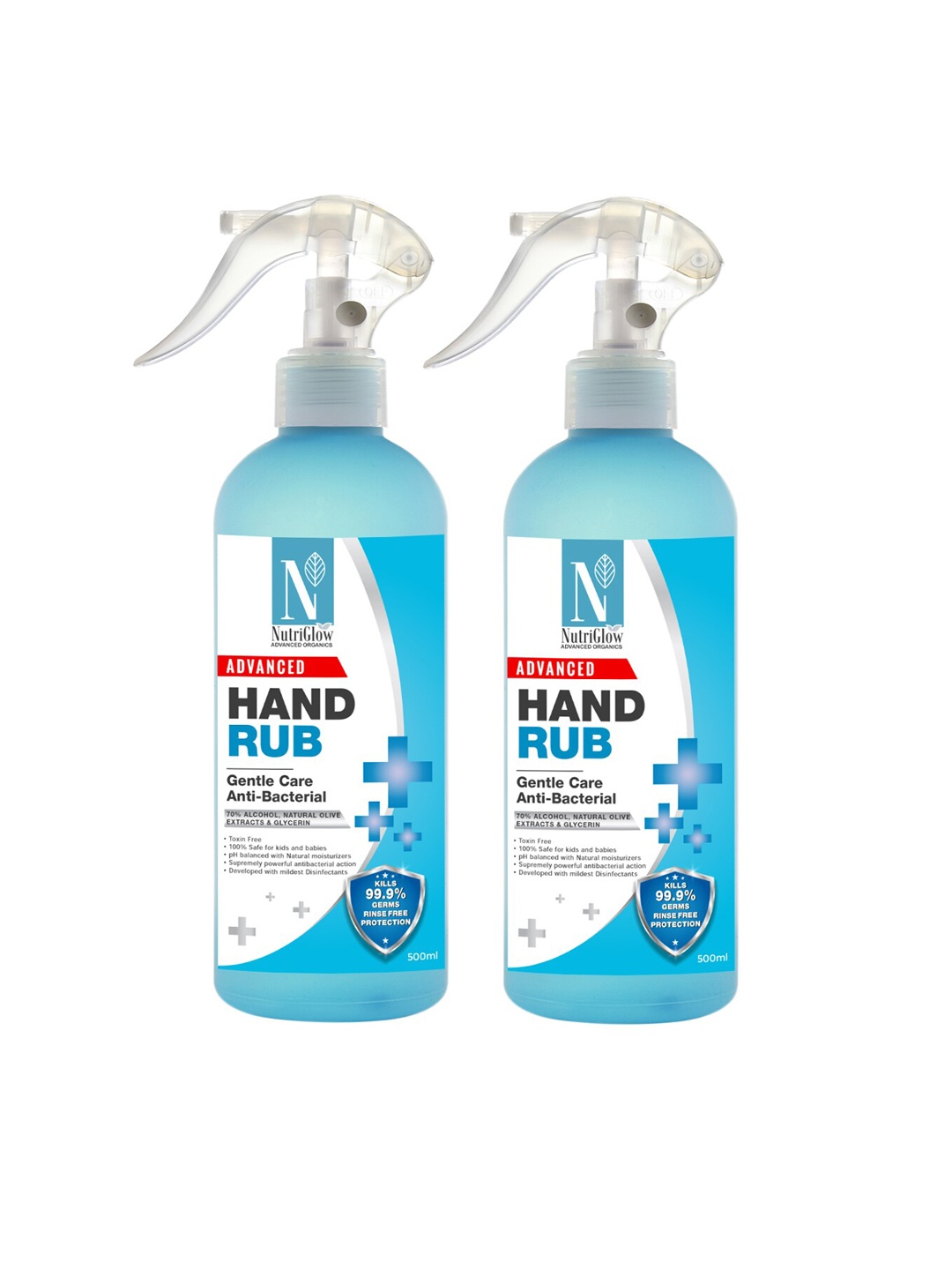 Nutriglow Advanced Organics Set of 2 Advanced Hand Rub Anti-Bacterial Sanitizer 500ml Each, Blue
Nutriglow Advanced Organics Set of 2 Advanced Hand Rub Anti-Bacterial Sanitizer 500ml Each, Blue