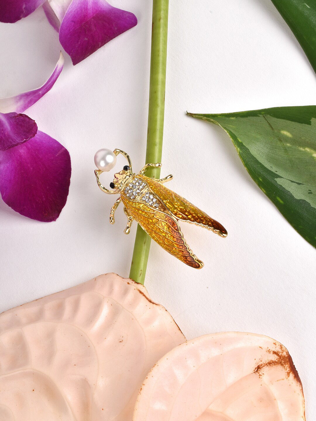 JOKER & WITCH Gold-Toned Stone Studded Wing Cricket Brooch 
JOKER & WITCH Gold-Toned Stone Studded Wing Cricket Brooch
