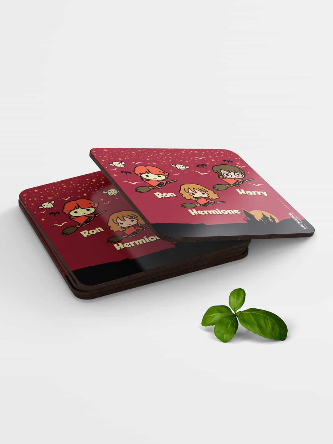 macmerise Set of 6 Maroon & Black Printed Square Coasters