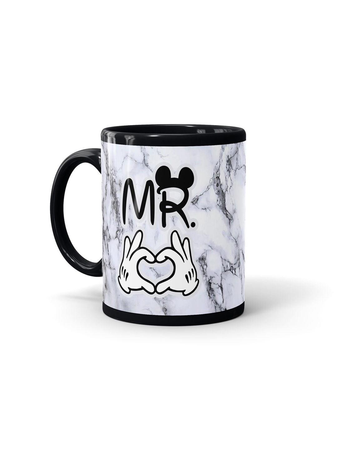 macmerise White & Black Mrs & Mr Hearts Printed Ceramic Glossy Mug