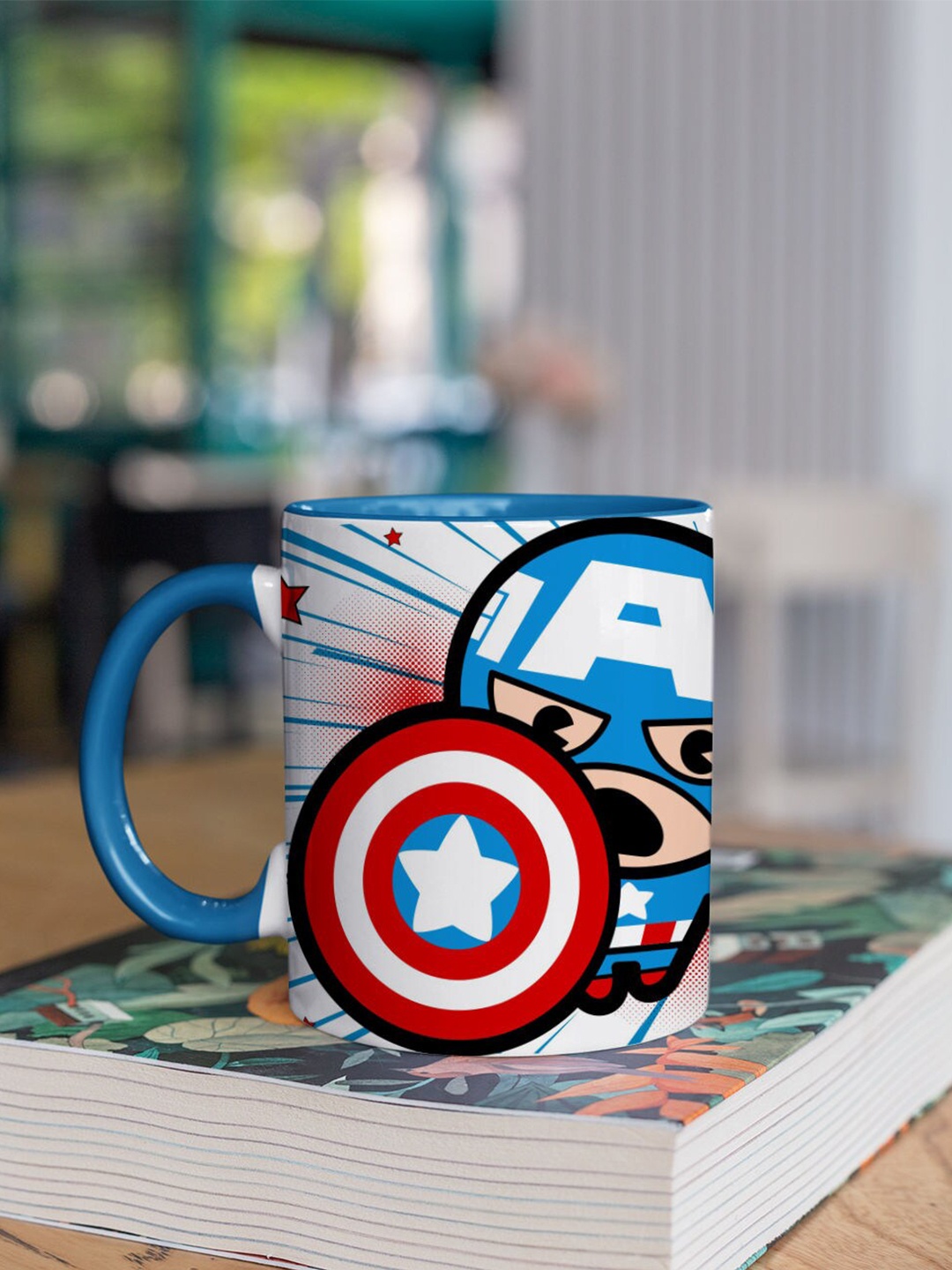 macmerise White & Blue Captain America Kawaii Printed Ceramic Glossy Mug