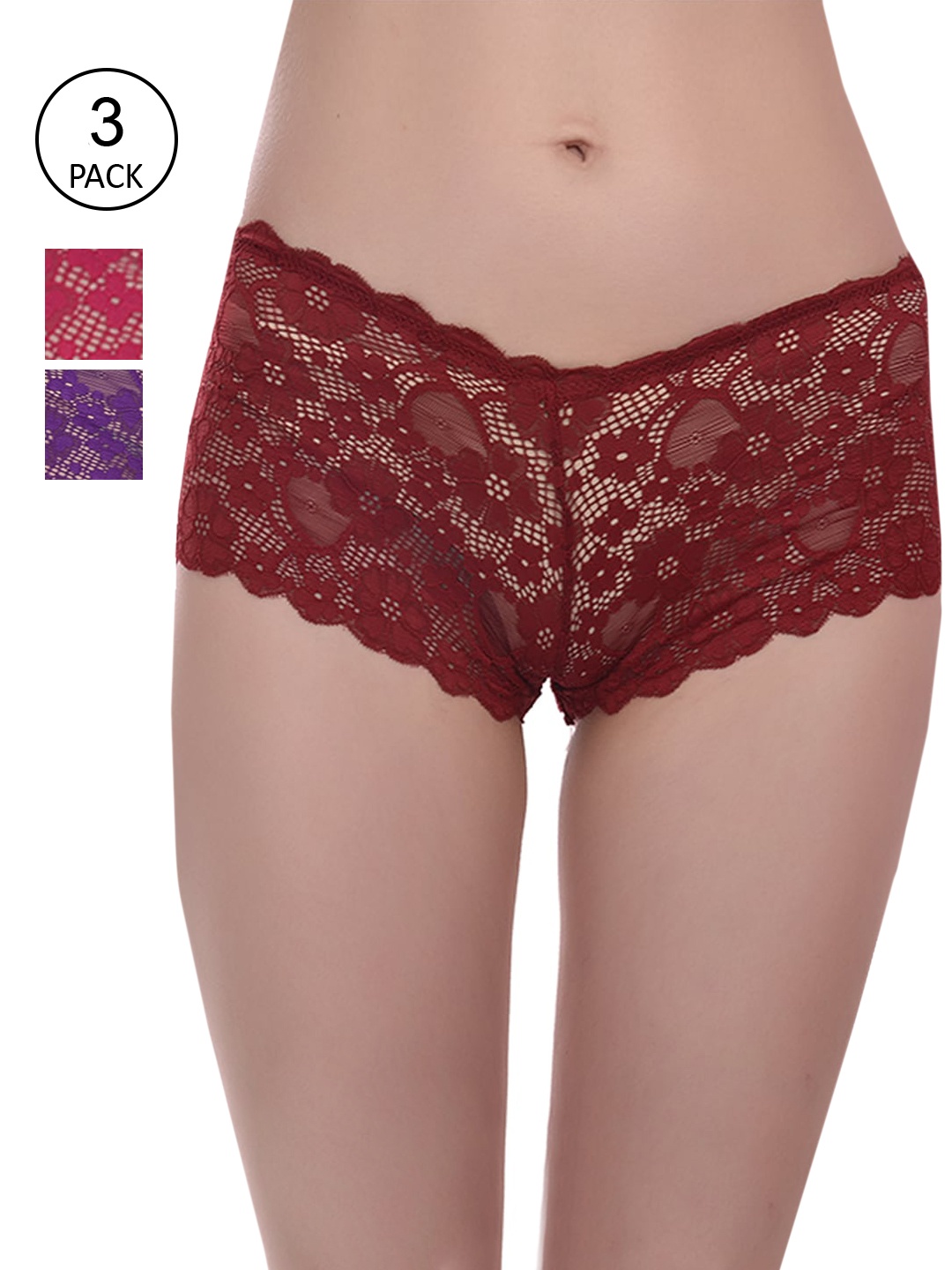 Fleurt Women Assorted Nylon Boy Shorts Pack Of 3