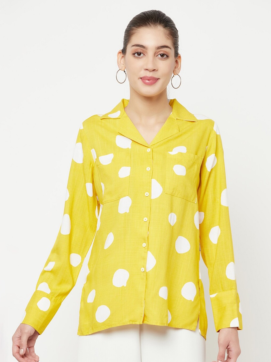 Crimsoune Club Women Yellow Printed Casual Shirt
