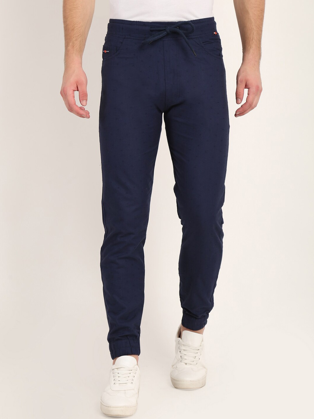 COLVYNHARRIS JEANS Men Blue Solid Cotton Slim-Fit Track Pants