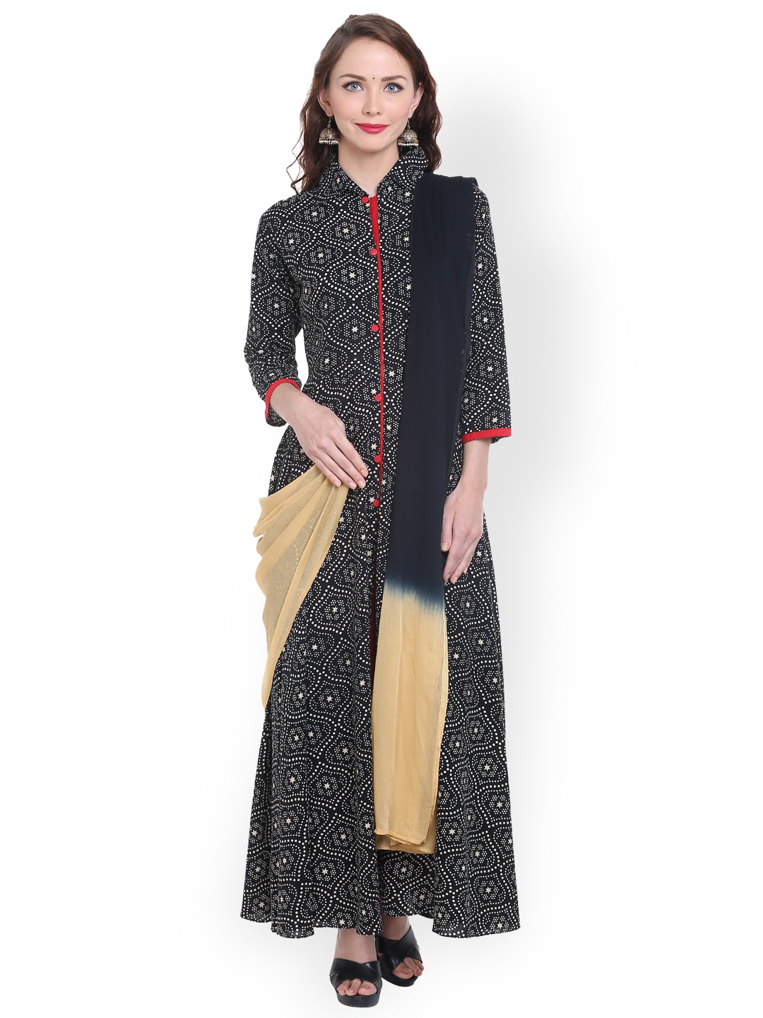 Dupatta Bazaar Black & Beige Tie-Dyed Dupatta