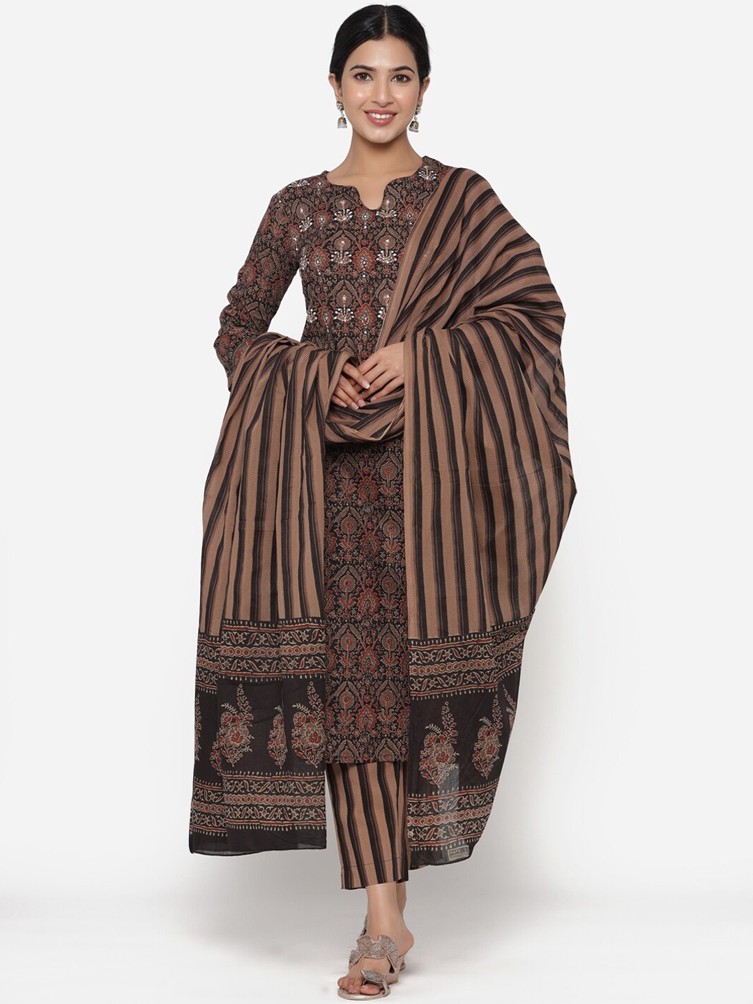 ETHNIC STREET Women Brown Ethnic Motifs Printed Pure Cotton Kurta With Palazzos & Dupatta
ETHNIC STREET Women Brown Ethnic Motifs Printed Pure Cotton Kurta With Palazzos & Dupatta