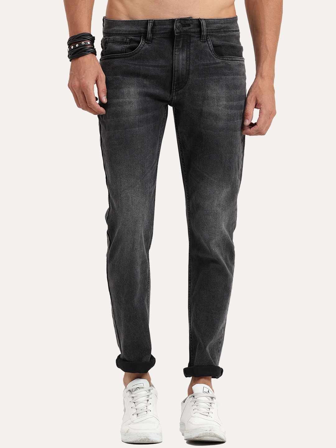 Old Grey Men Slim Fit Heavy Fade Stretchable Jeans