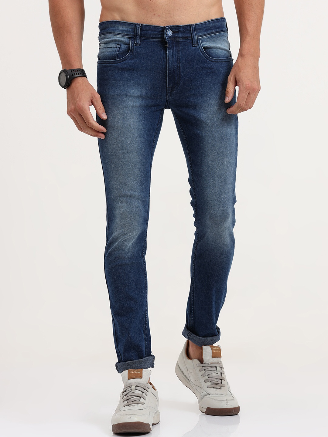 Old Grey Men Blue Slim Fit Heavy Fade Jeans