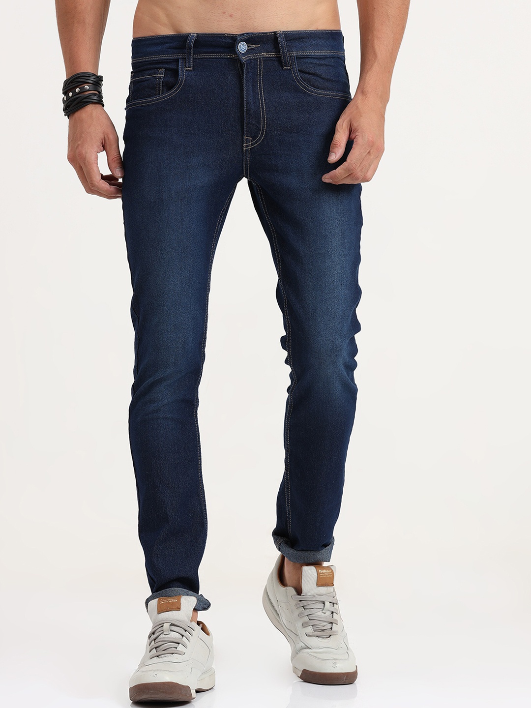 Old Grey Men Slim Fit Light Fade Casual Stretchable Jeans, Blue