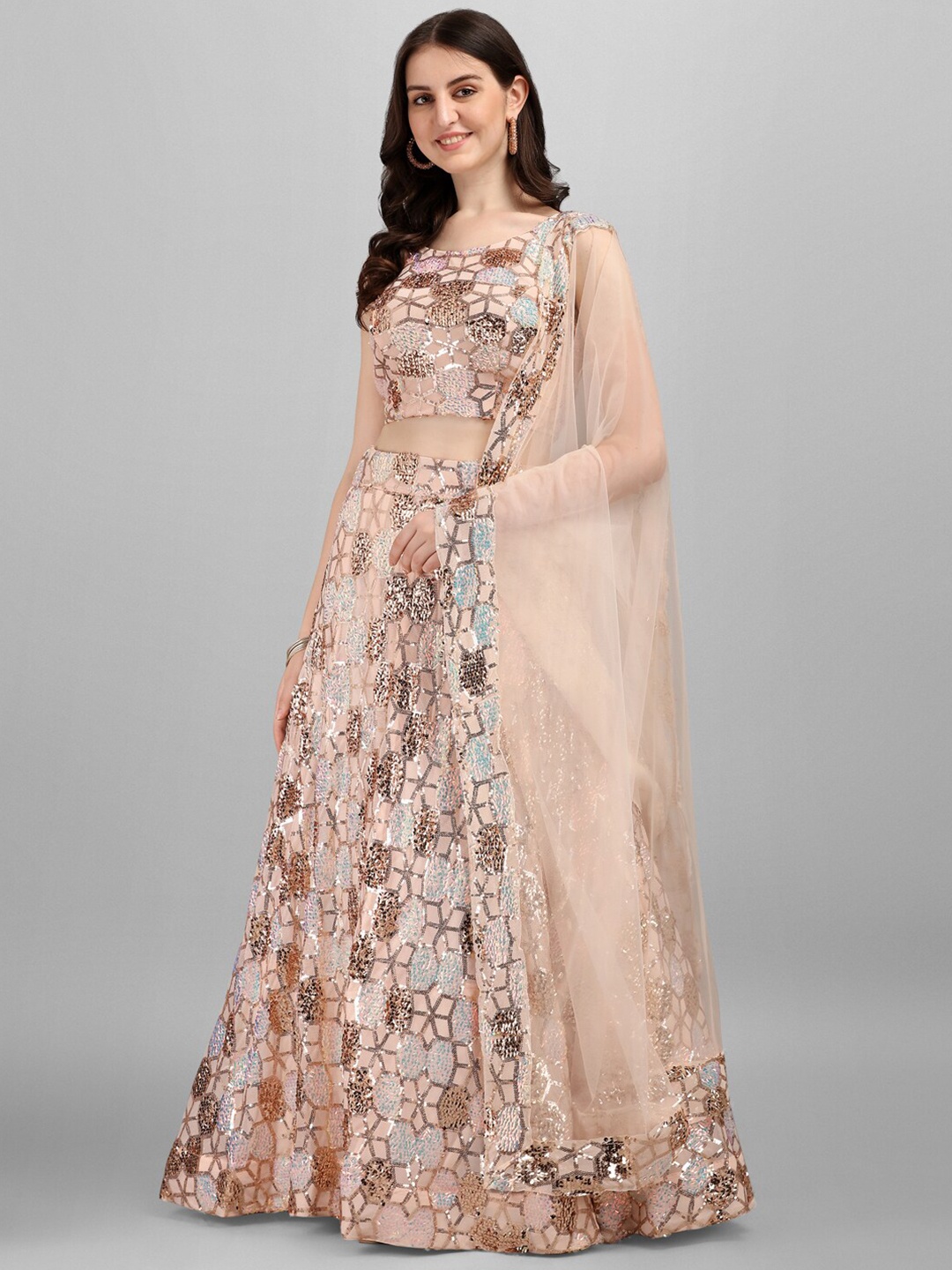 JATRIQQ Peach-Coloured & Gold-Toned Embellished Sequinned Semi-Stitched Lehenga & Unstitched Blouse With
JATRIQQ Peach-Coloured & Gold-Toned Embellished Sequinned Semi-Stitched Lehenga & Unstitched Blouse With