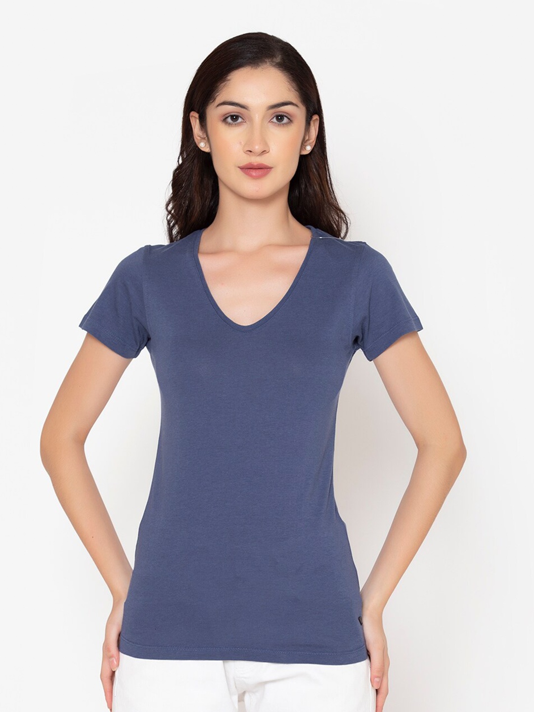 FLAWLESS Women Blue V-Neck T-shirt