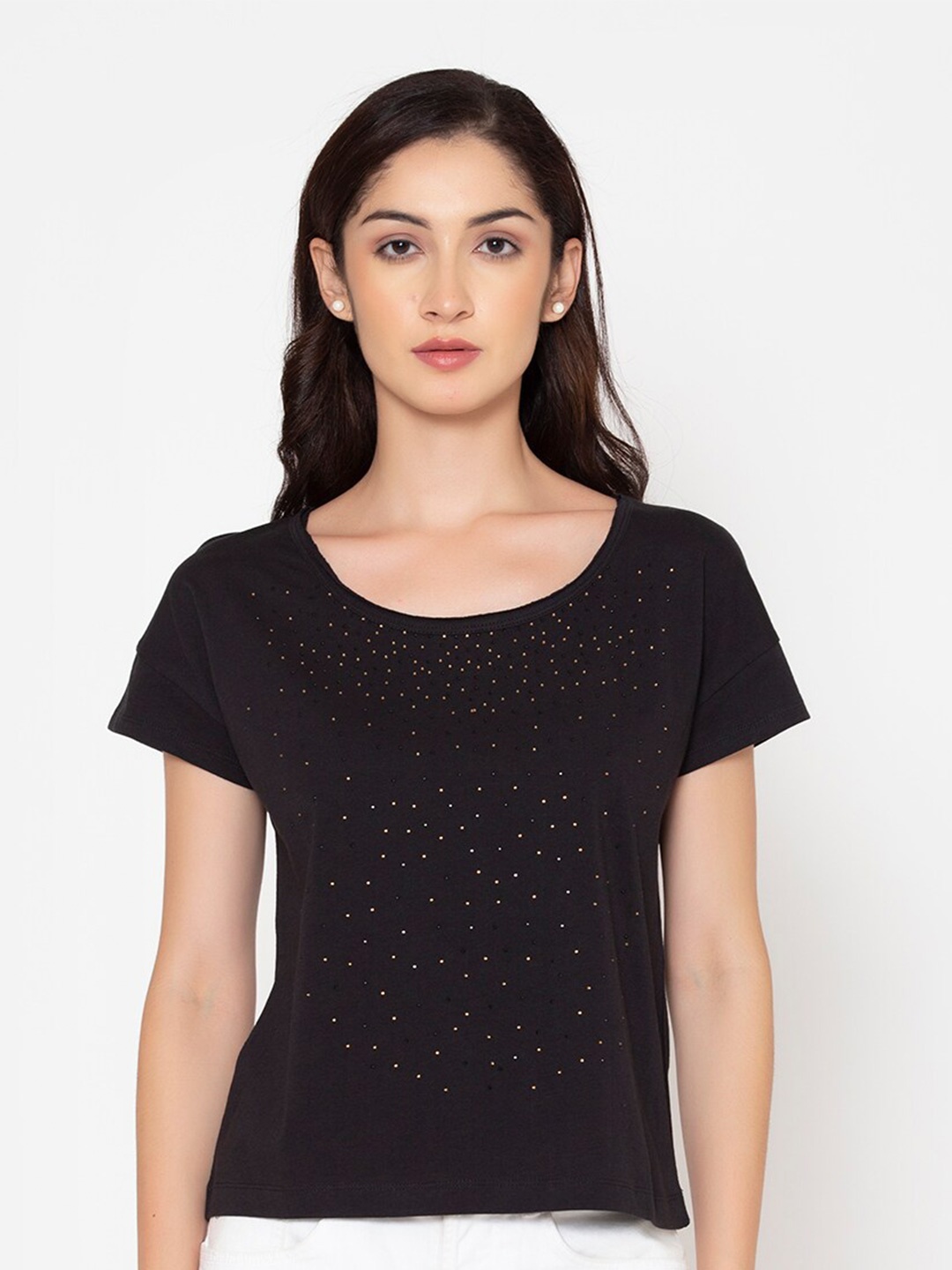 FLAWLESS Women Black Printed T-shirt