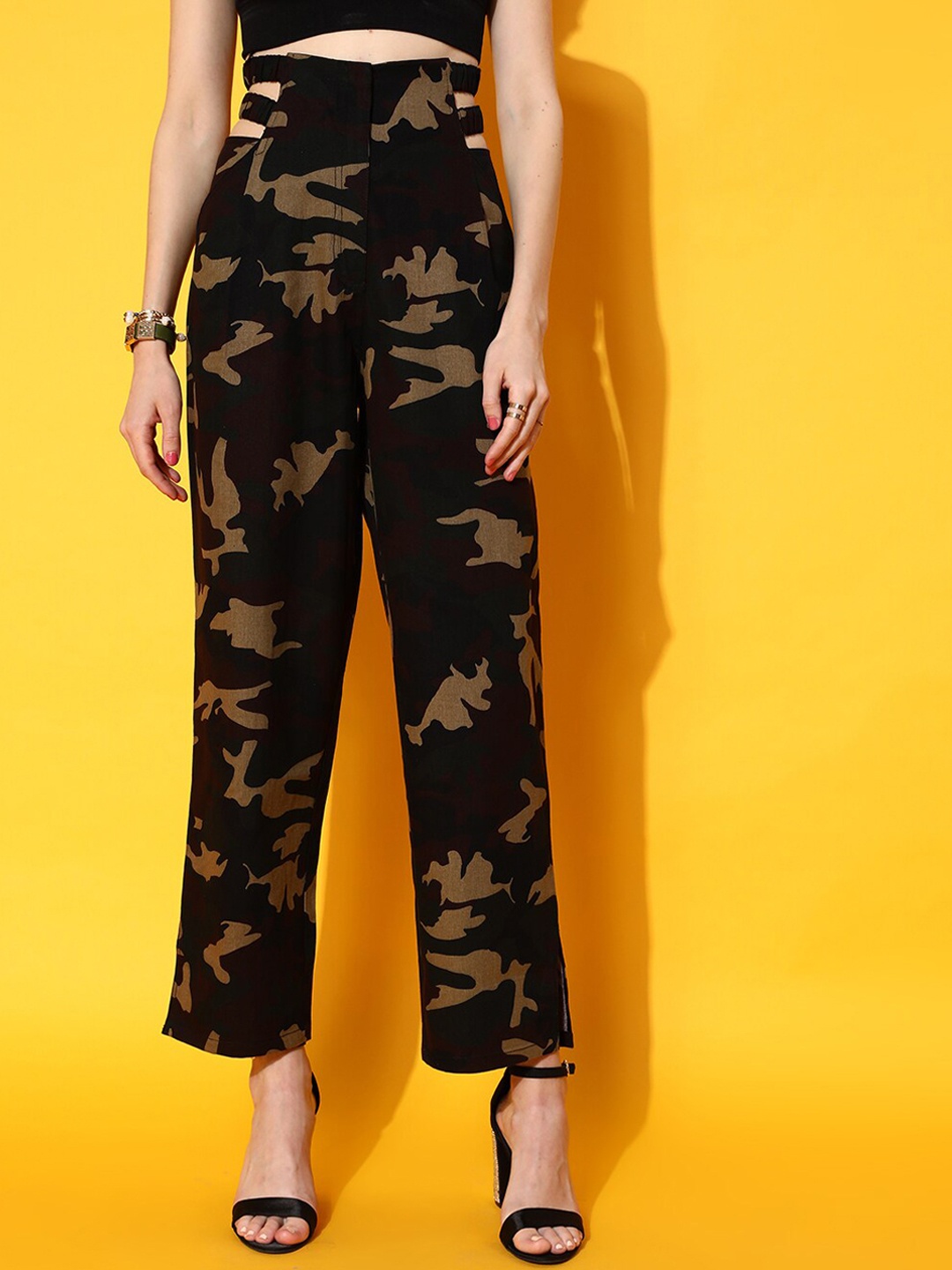 STREET 9 Women Olive Green Camouflage Printed Smart Flared High-Rise Culottes Trousers
STREET 9 Women Olive Green Camouflage Printed Smart Flared High-Rise Culottes Trousers
