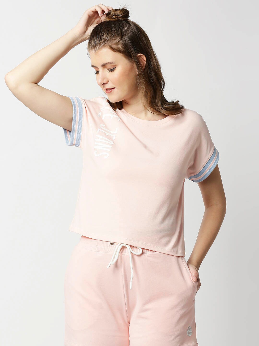 Pepe Jeans Women Pink V-Neck Extended Sleeves T-shirt