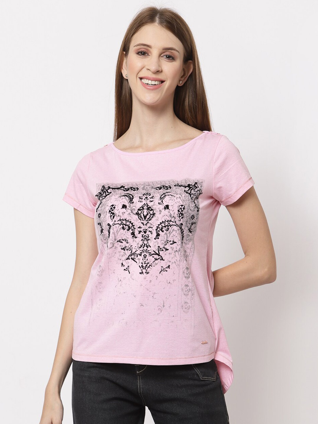 Juelle Pink & Grey Floral Print Top