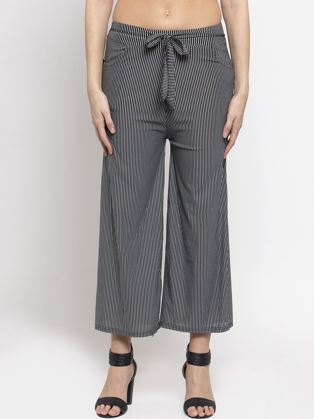KLOTTHE Women Black & White Striped Palazzos