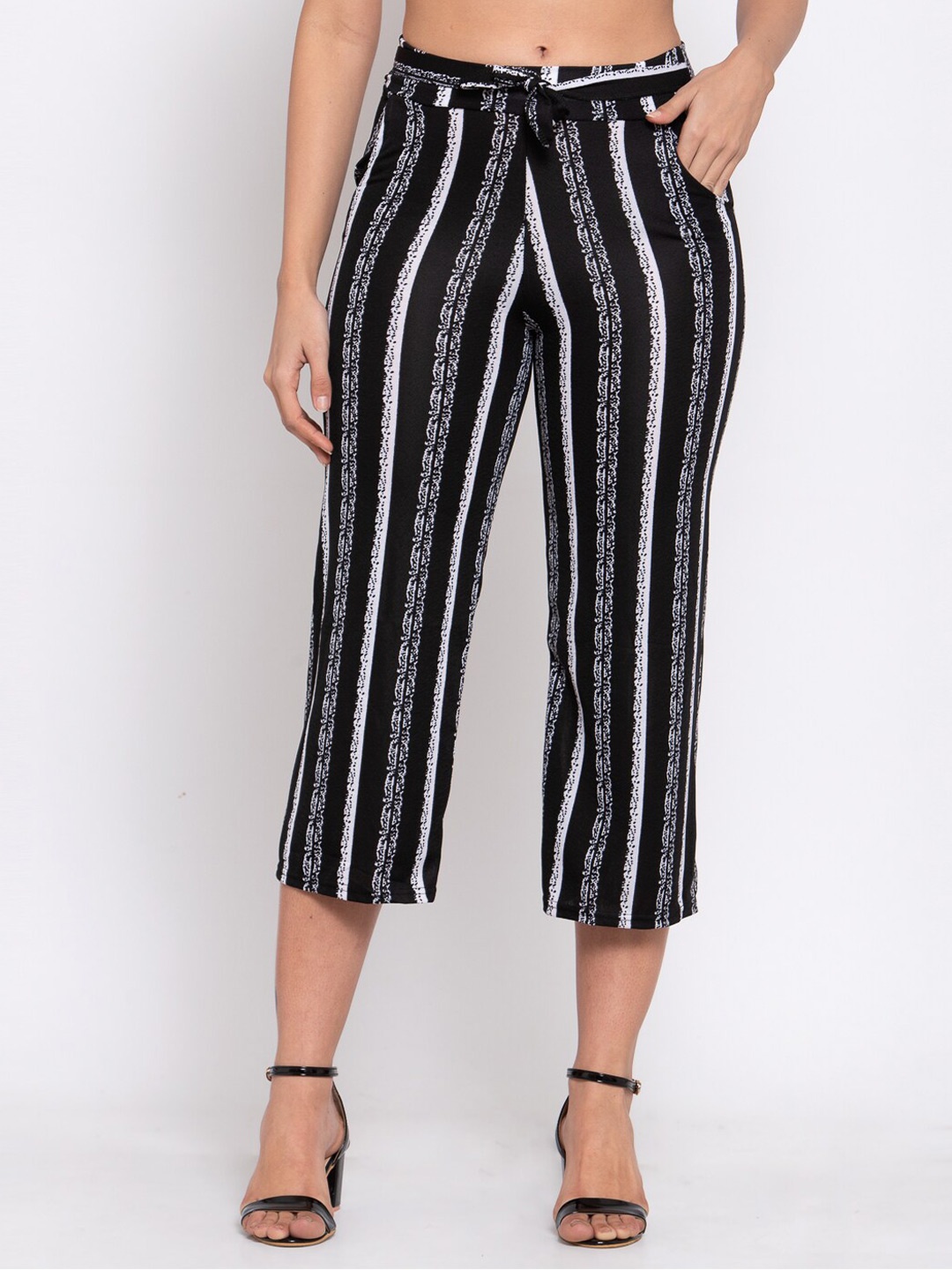 KLOTTHE Women Black Striped Trousers