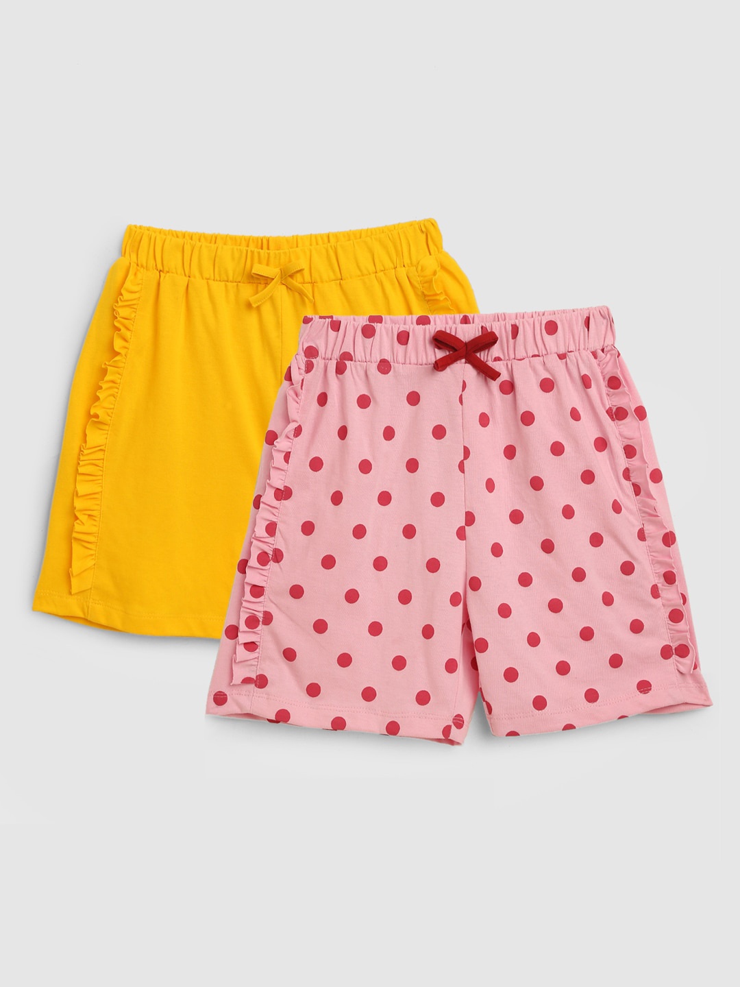YK Girls Pack of 2 Printed Cotton Shorts, Yellow