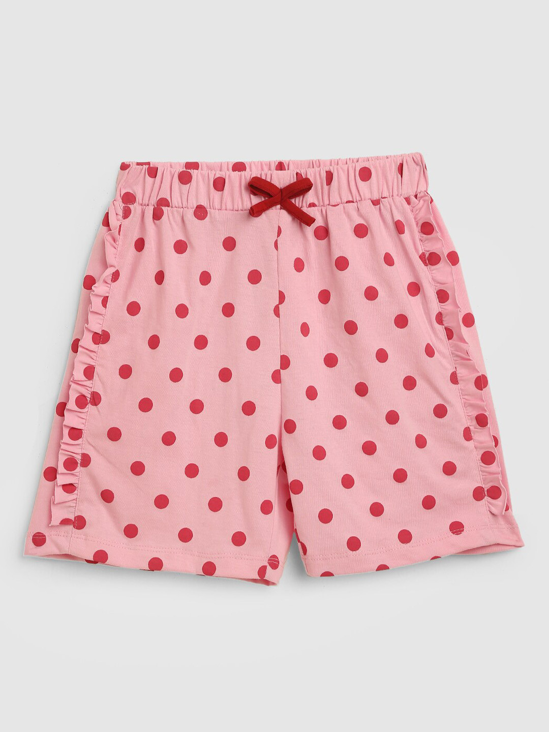 YK Girls Pink & Red Polka Dots Printed Regular Shorts 
YK Girls Pink & Red Polka Dots Printed Regular Shorts