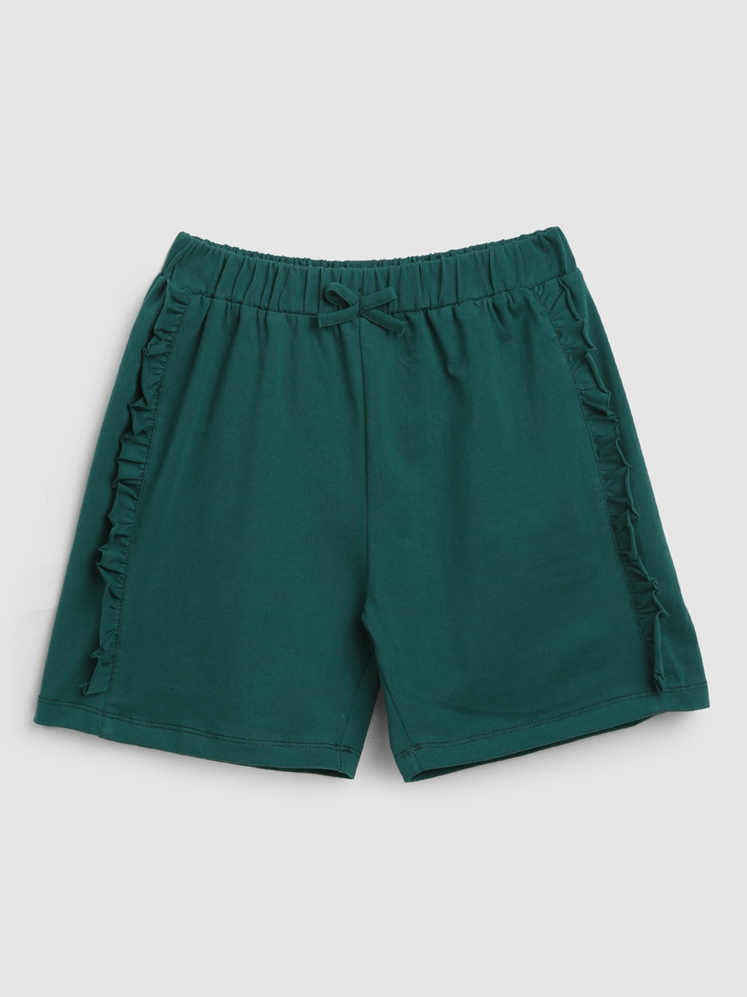 YK Girls Green Solid Cotton Shorts