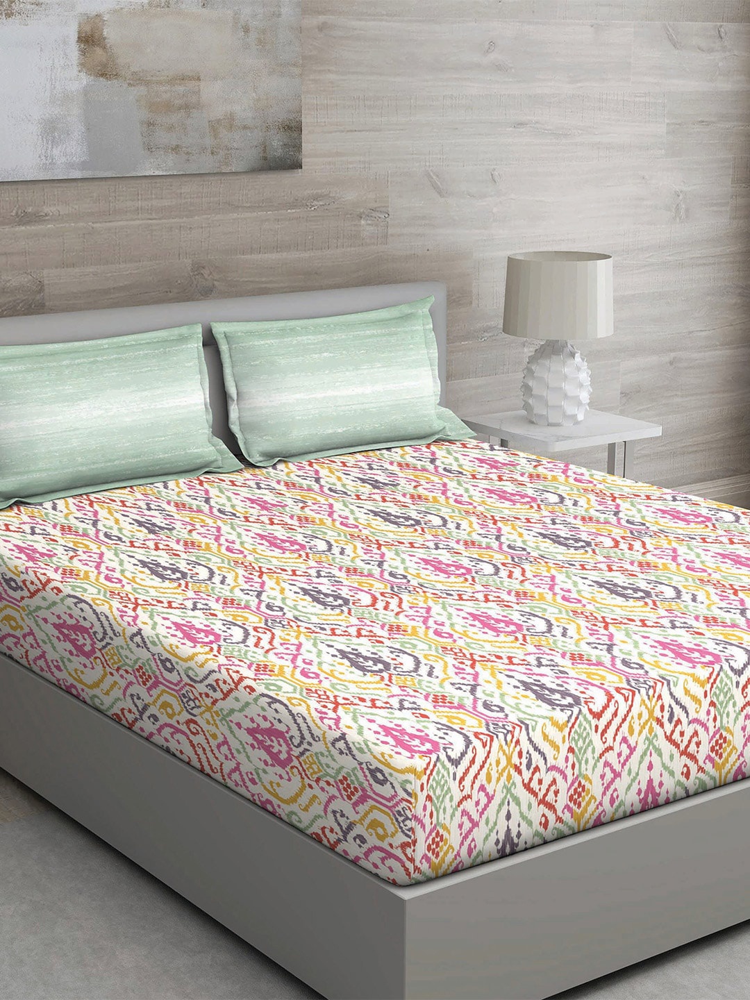 GM White & Multicoloured Ethnic Motifs 144 TC Queen Bedsheet with 2 Pillow Covers
GM White & Multicoloured Ethnic Motifs 144 TC Queen Bedsheet with 2 Pillow Covers