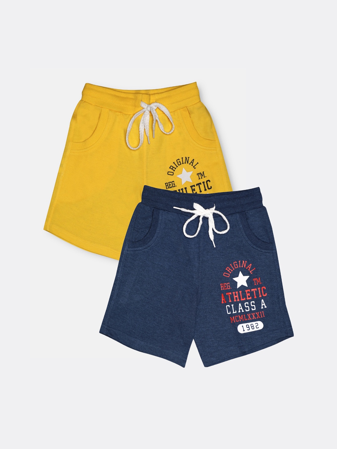 CHIMPRALA Boys Blue & Yellow Pack of 2 Printed Cotton Shorts