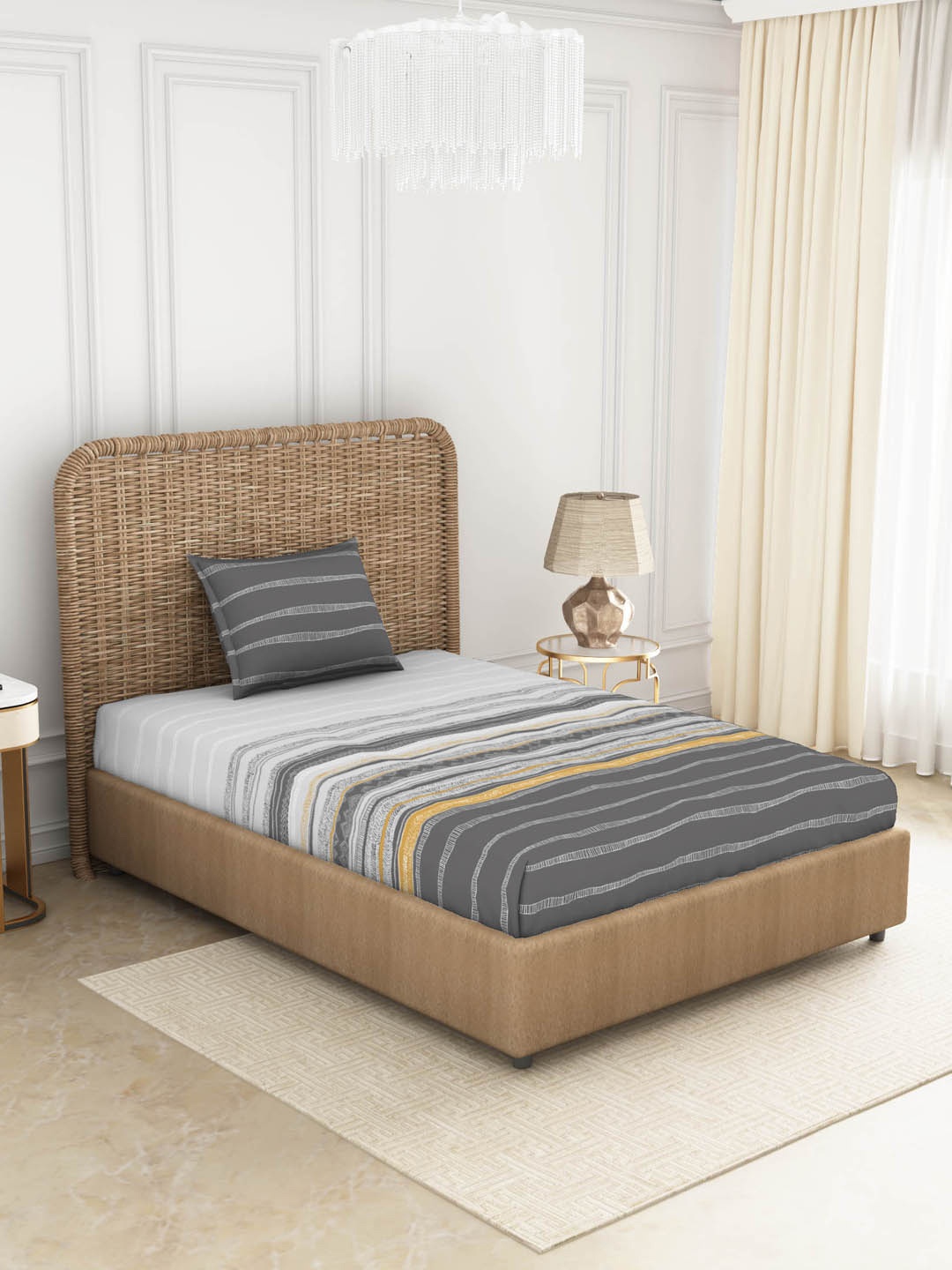 SPACES Grey & Brown ADONIA Striped 144 TC Single Cotton Bedsheet with 1 Pillow Cover
SPACES Grey & Brown ADONIA Striped 144 TC Single Cotton Bedsheet with 1 Pillow Cover