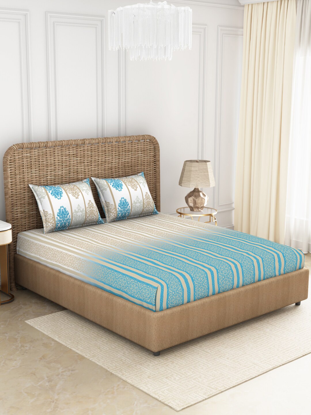 SPACES Blue & Beige ADONIA Ethnic Motifs 144 TC King Cotton Bedsheet with 2 Pillow Covers
SPACES Blue & Beige ADONIA Ethnic Motifs 144 TC King Cotton Bedsheet with 2 Pillow Covers