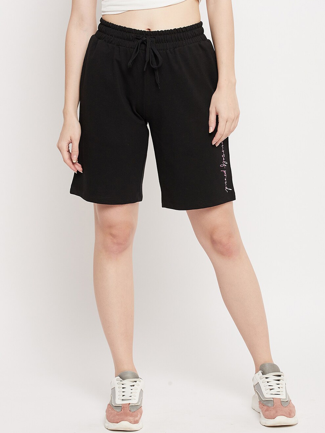 Madame Women Black Solid Regular Cotton Shorts