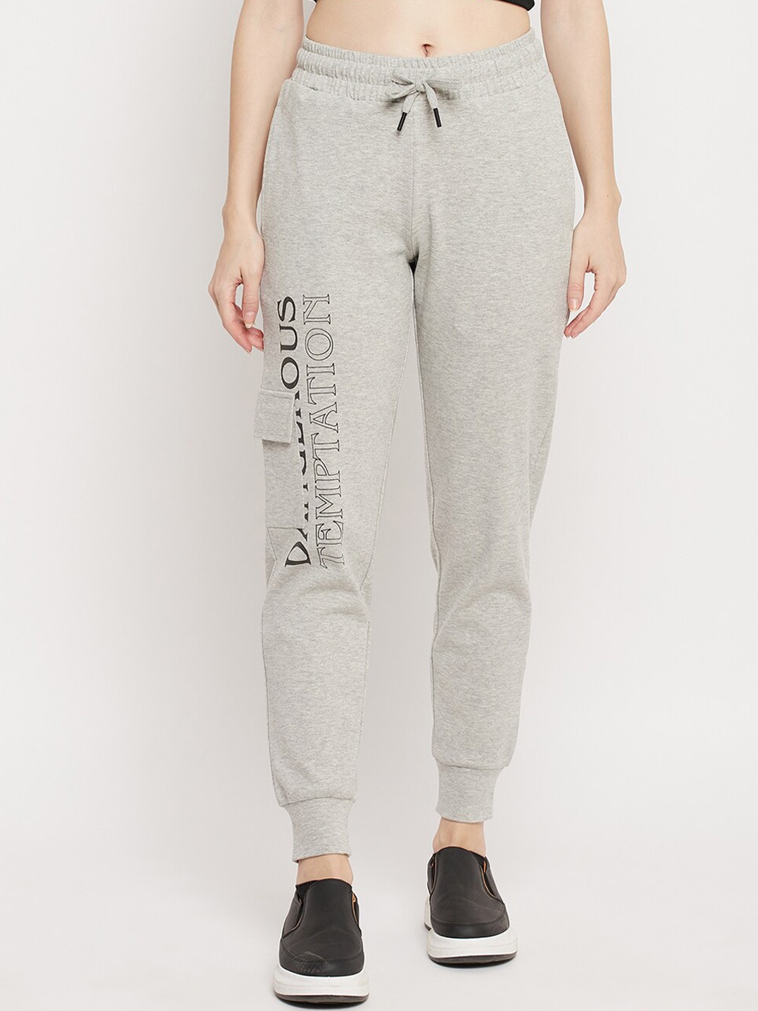 Madame Women Grey Typography Printed Cotton Joggers