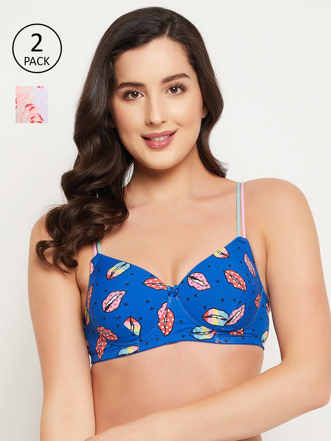 Clovia Blue & Lavender Floral Bra Lightly Padded
