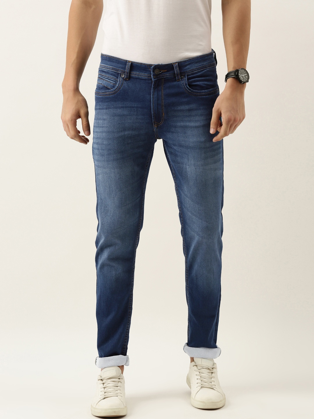 Peter England Casuals Men Blue Slim Fit Mid-Rise Light Fade Stretchable Jeans