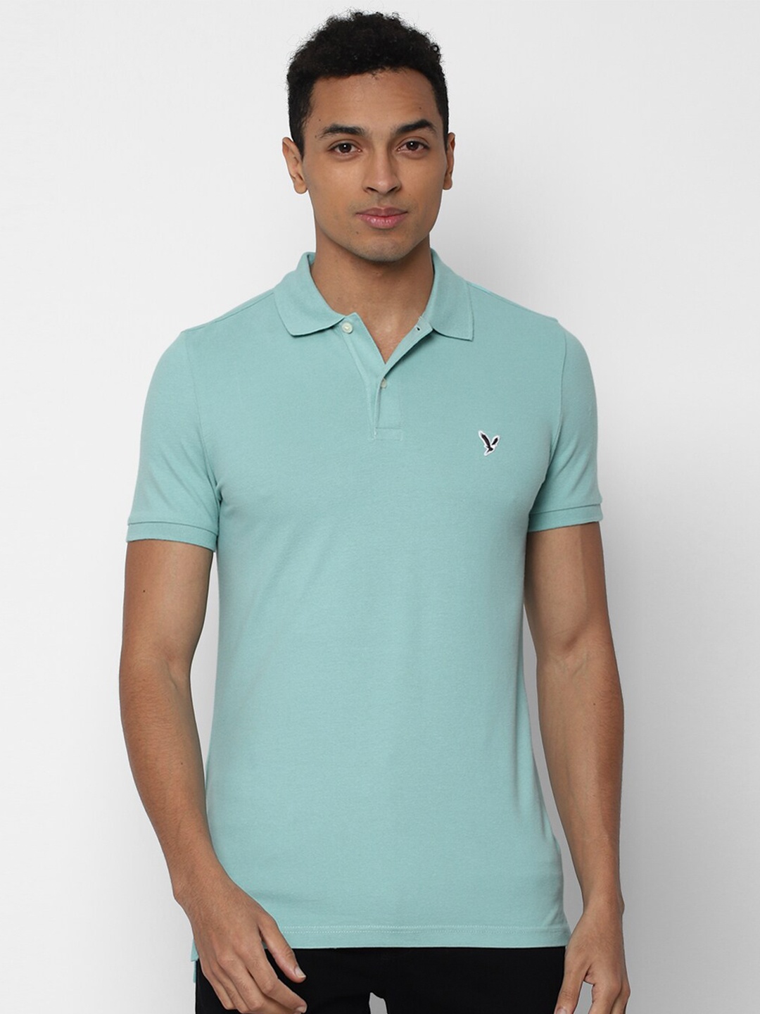 AMERICAN EAGLE OUTFITTERS Men Blue Polo Collar Slim Fit T-shirt