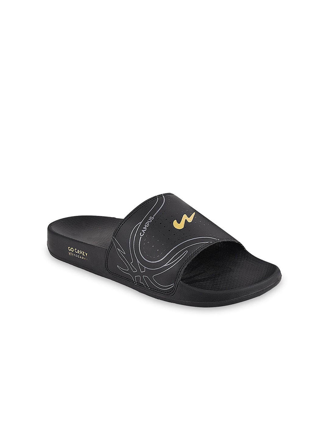 Campus Men Black & Grey Printed Sliders