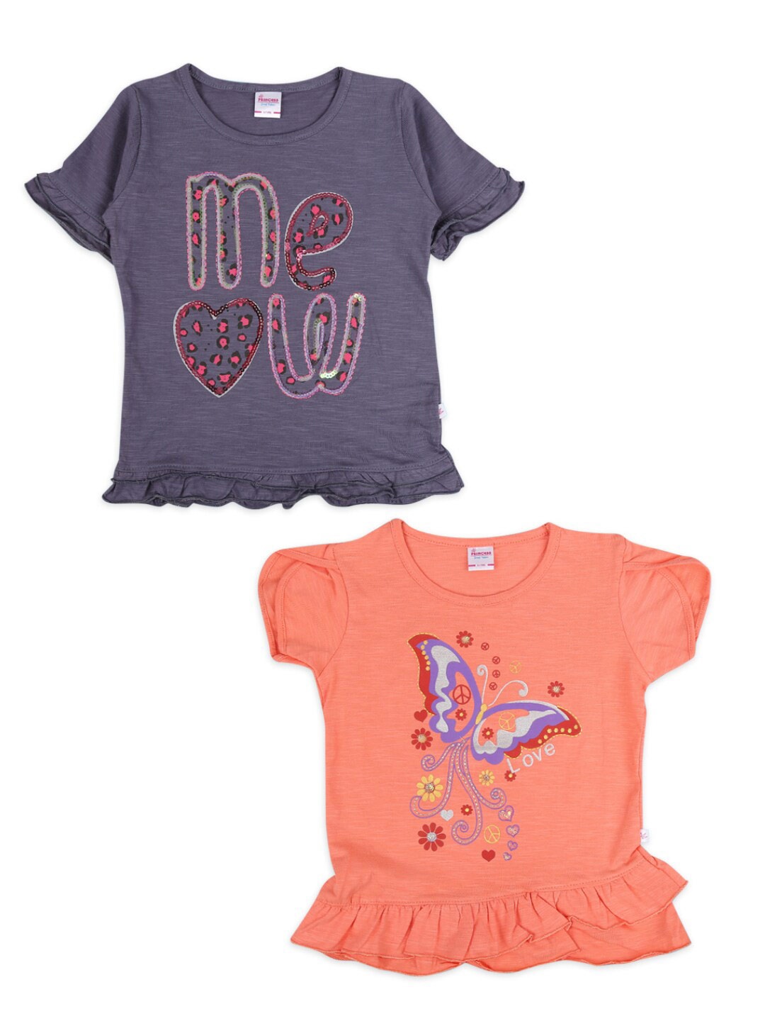V-Mart Girls Pink pack of 2 Printed T-shirt