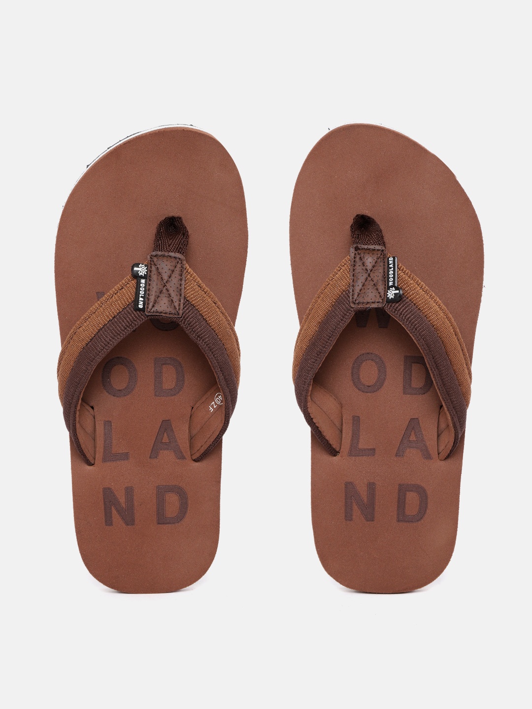 Woodland Men Brown Brand Logo Print Thong Flip-Flops