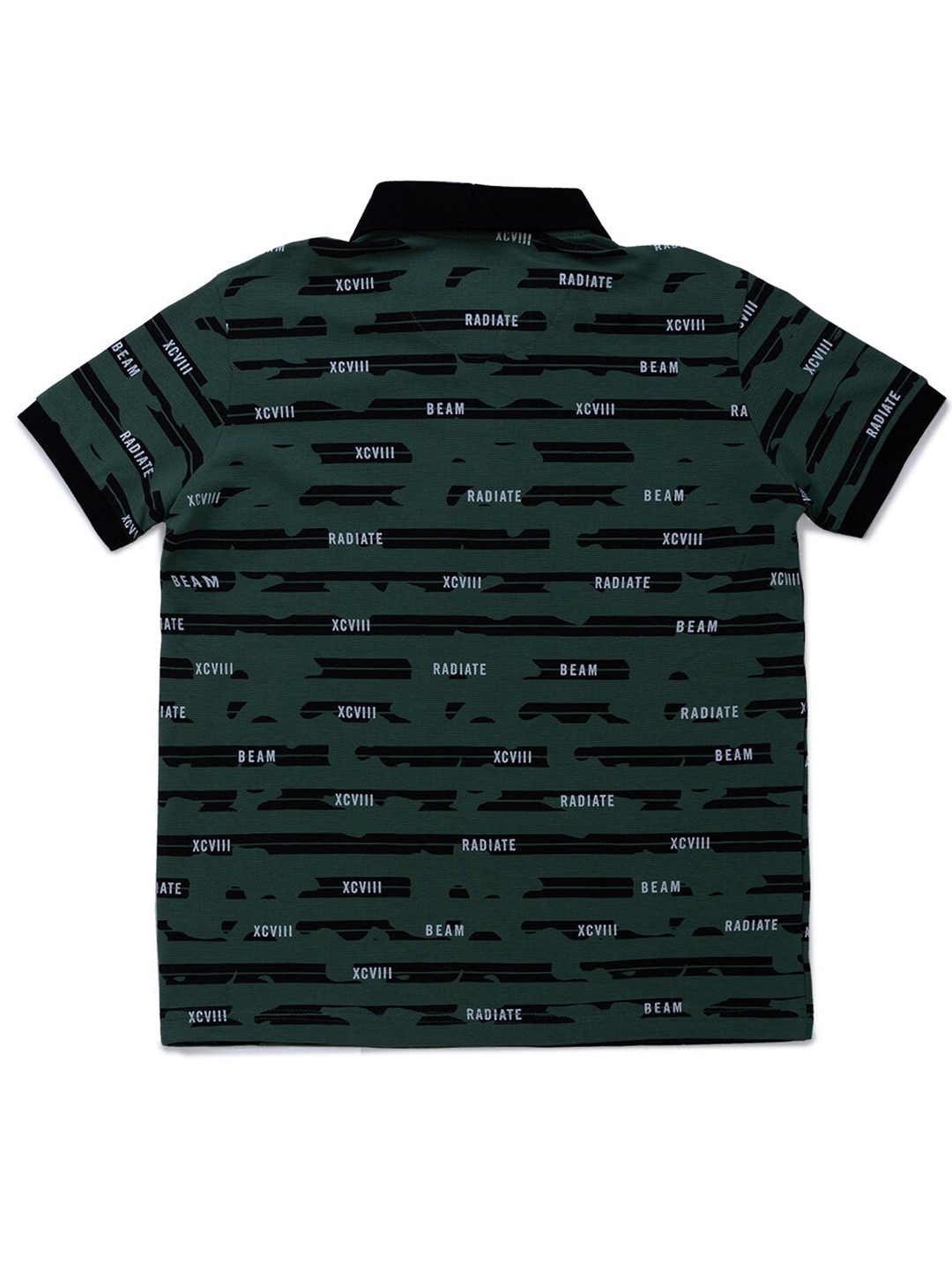 Status Quo Boys Green & Black Printed Polo Collar Regular Fit T-shirt