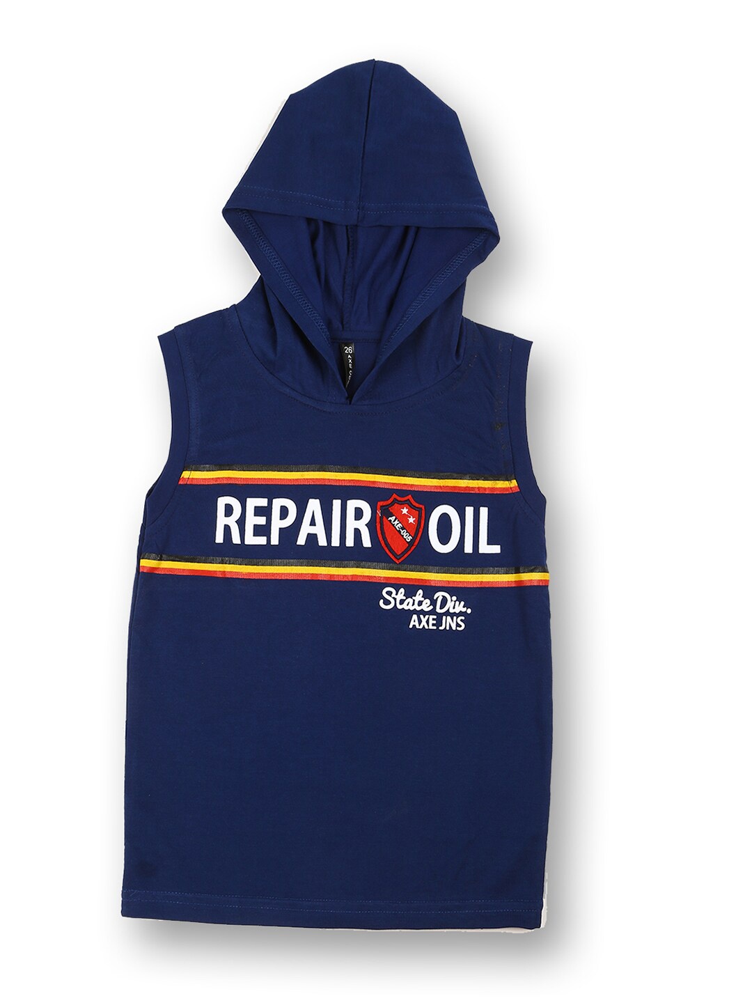 V2 Value & Variety Boys Navy Blue Typography Printed Hooded T-shirt
