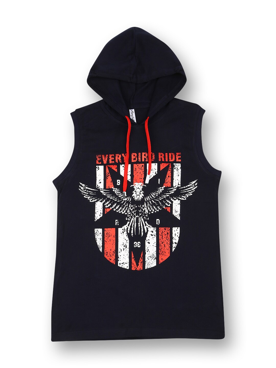 V2 Value & Variety Boys Navy Blue Printed Hooded T-shirt