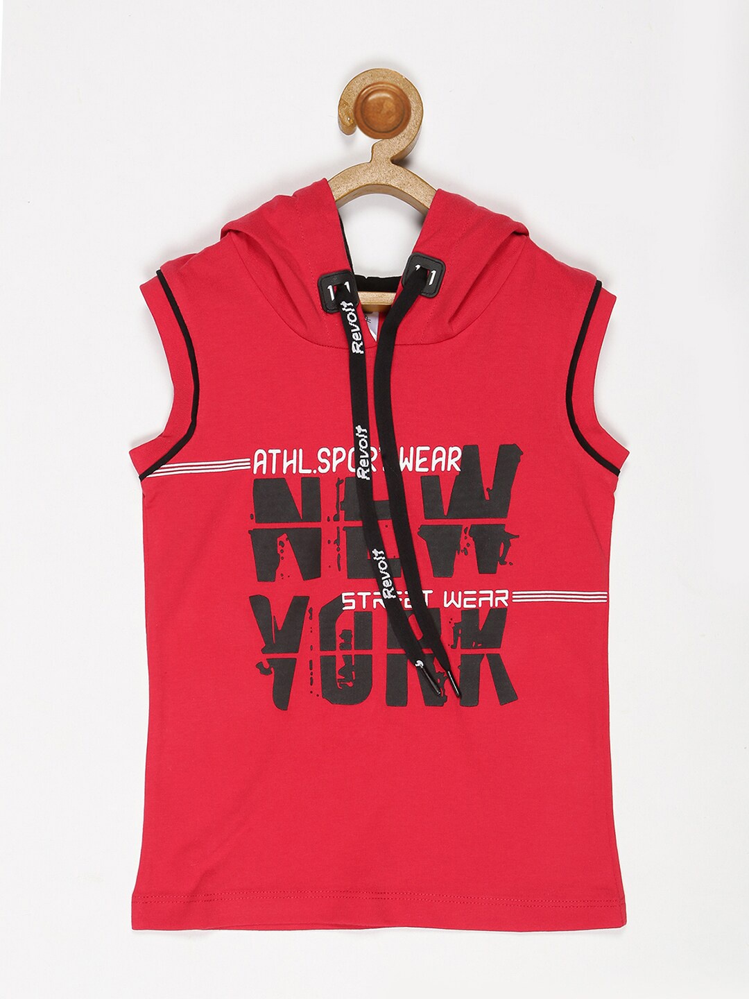 V2 Value & Variety Boys Red & Black Typography Printed Hooded T-shirt