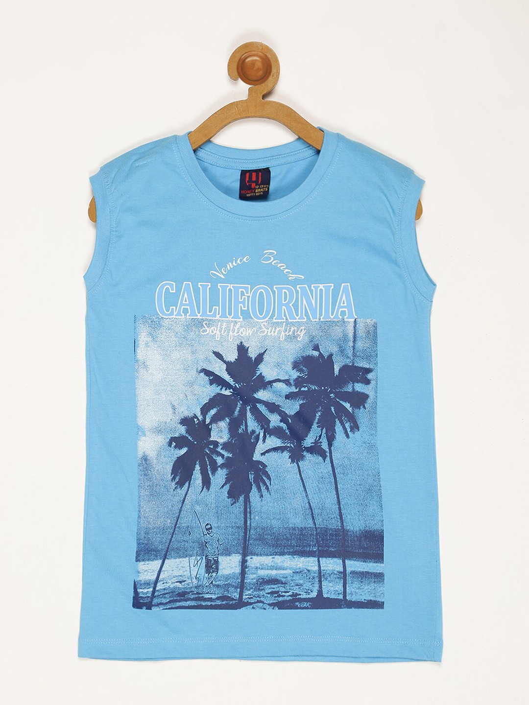 V2 Value & Variety Boys Blue Printed V-Neck Applique T-shirt