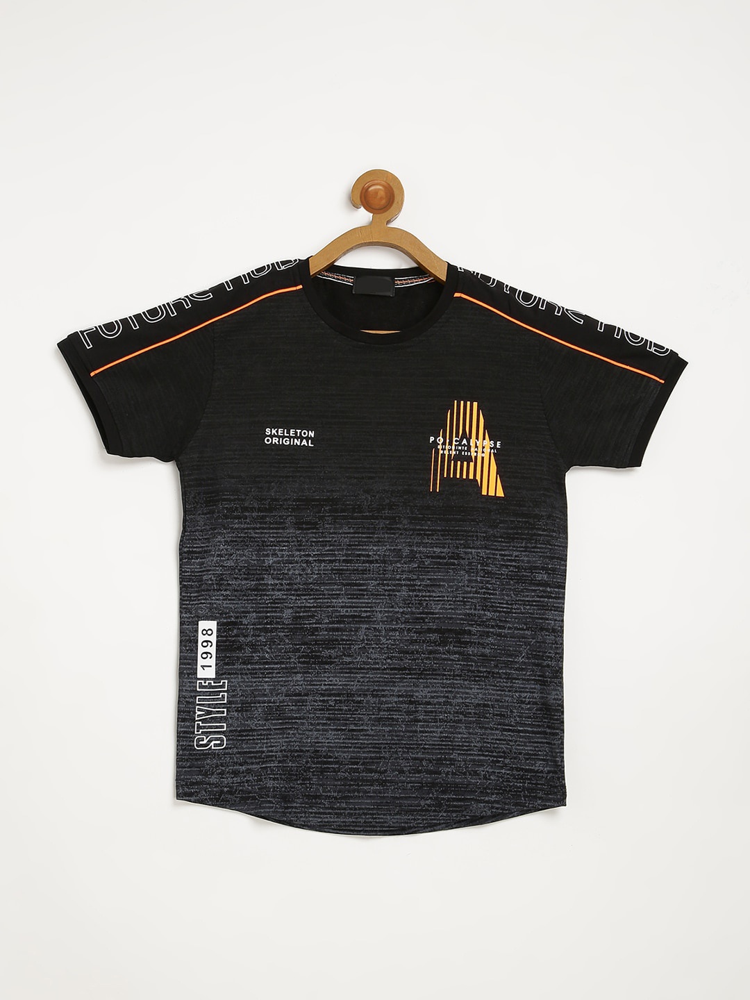 V2 Value & Variety Boys Black Printed V-Neck T-shirt