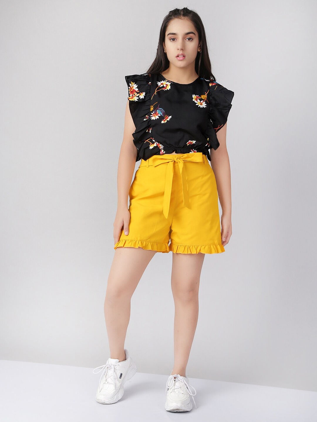 Naughty Ninos Girls Black & Yellow Printed Clothing Set