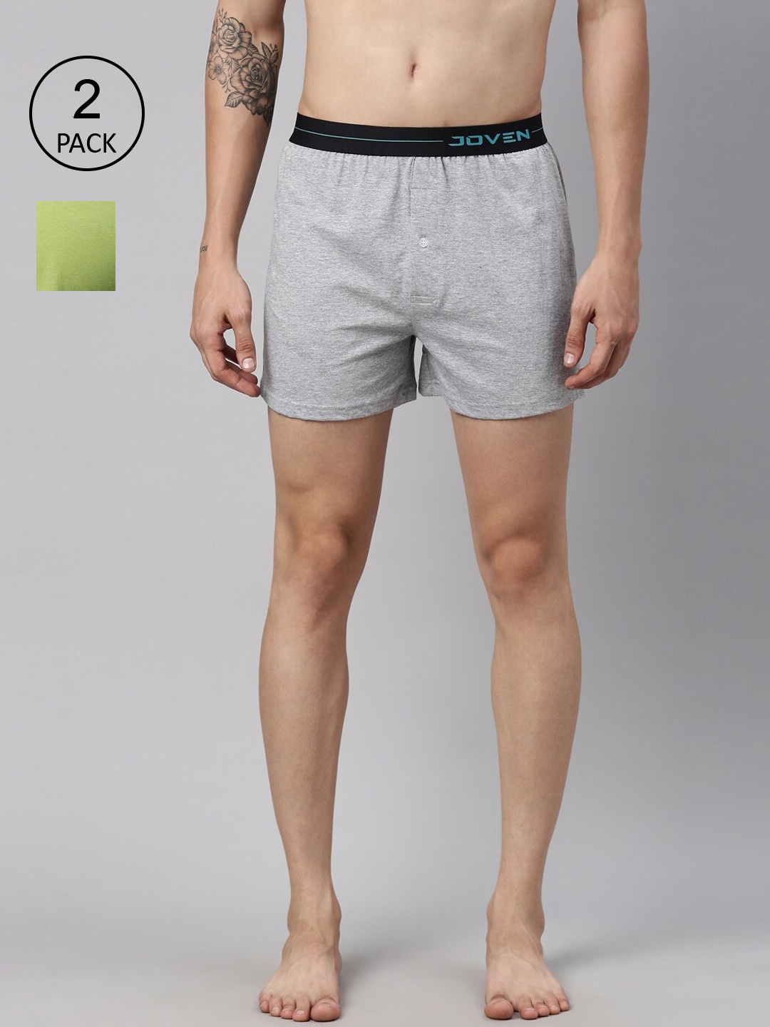 Joven Men Pack of 2 Solid Pure Cotton Boxers JBKS2-GMKF, Green
