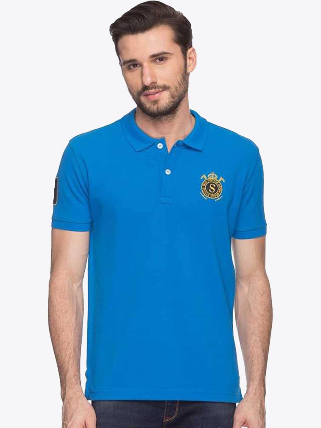 Status Quo Men Blue Regular Fit Polo Collar T-shirt