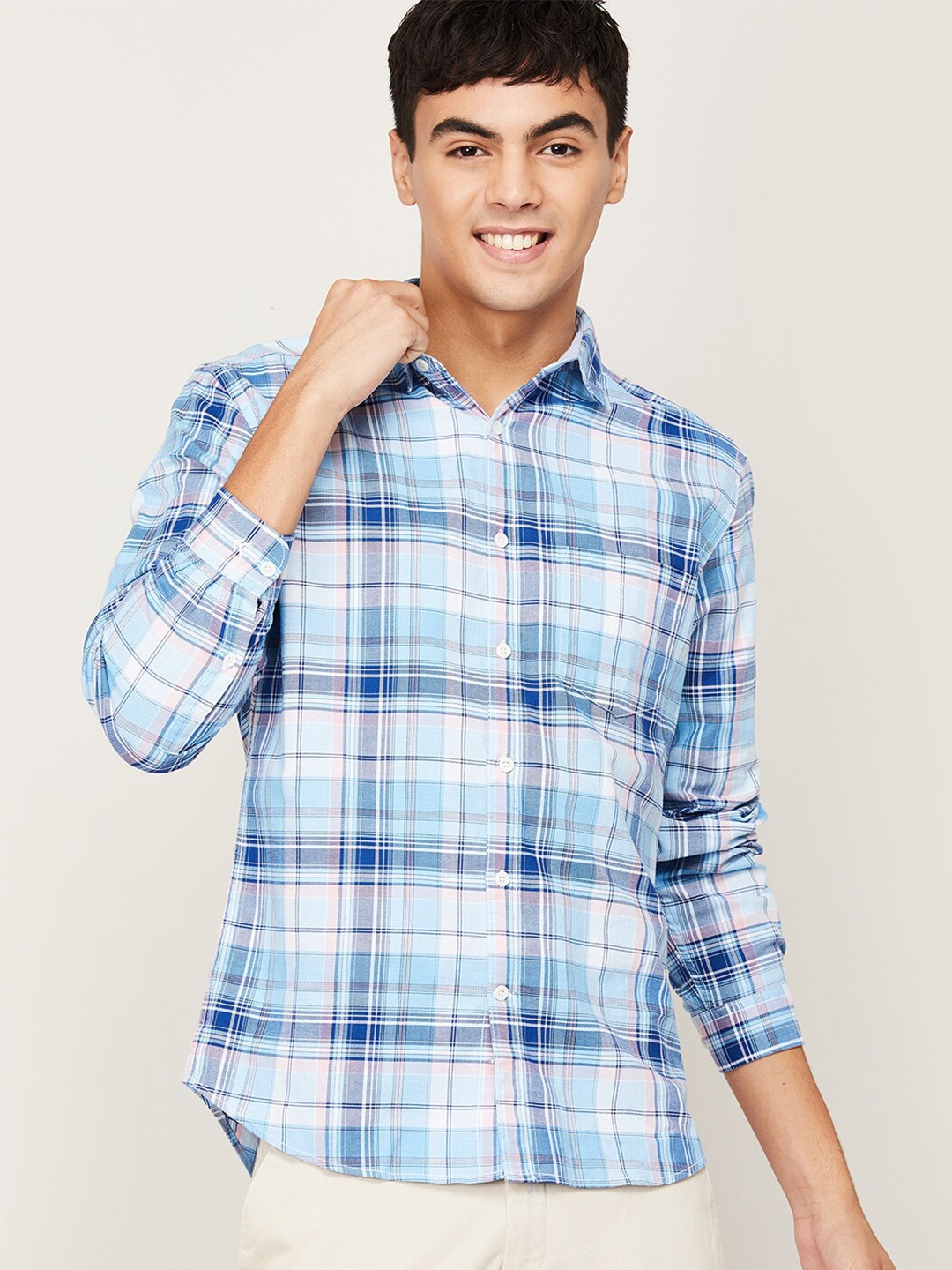 CODE by Lifestyle Men Blue Slim Fit Tartan Checked Cotton Casual Shirt