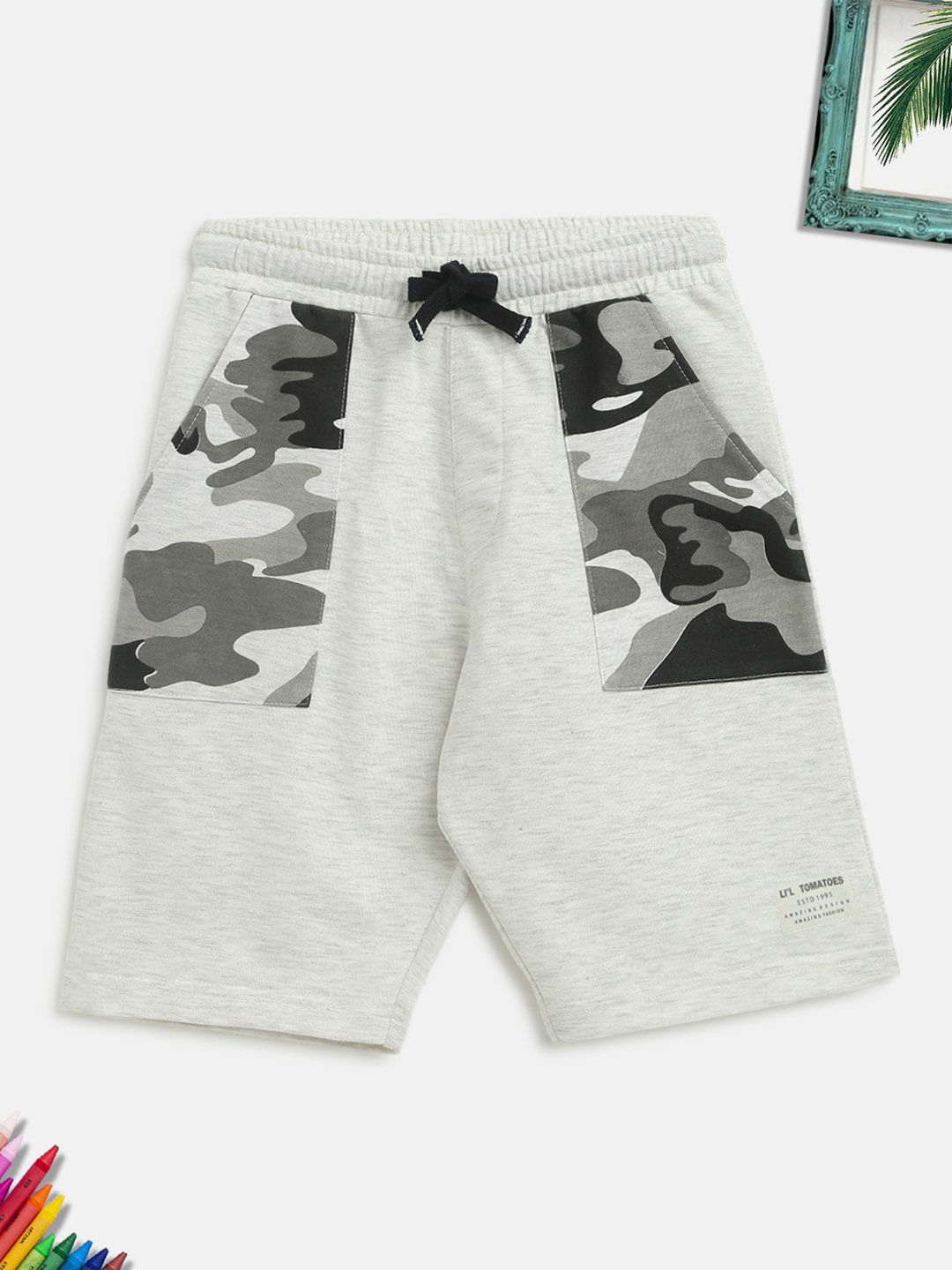 Lil Tomatoes Boys Grey Camouflage Printed Outdoor Shorts
